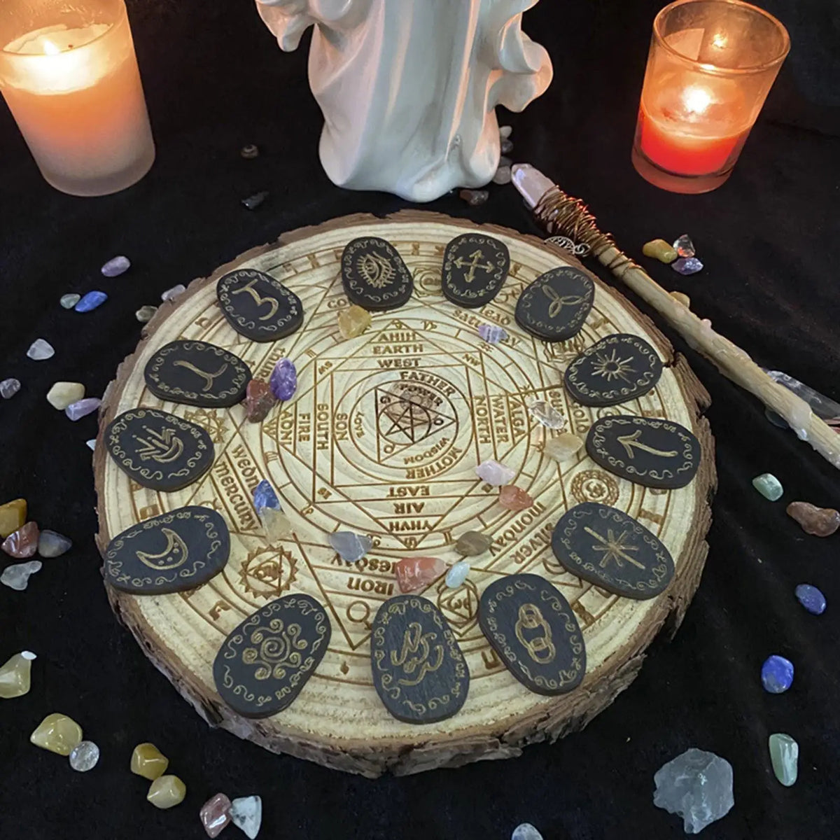 Witch Rune Stone Set with Storage Bag Rune Symbol Gift Home Decoration Party Favor Guide Book for Beginners Witchcraft Pagan