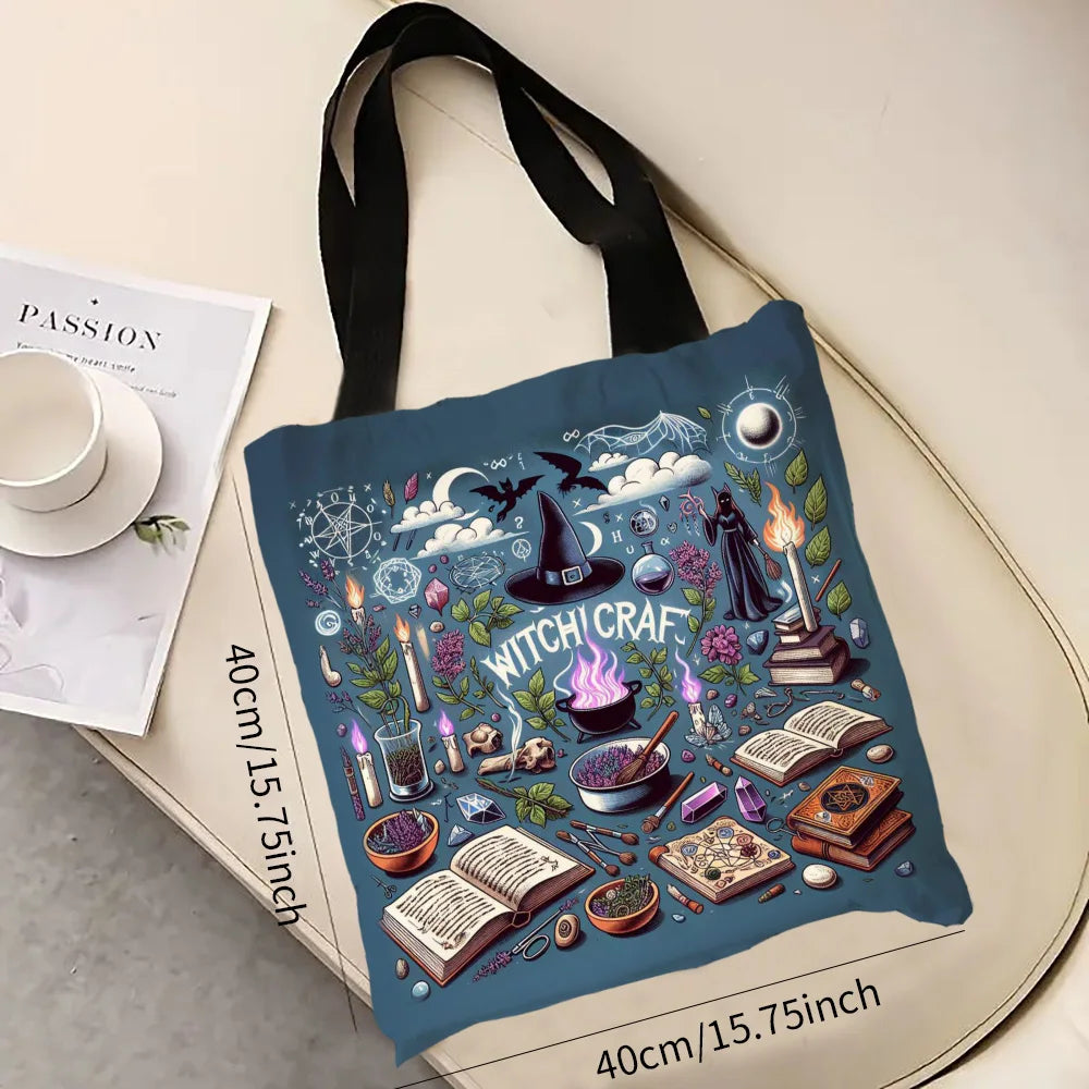 Witchcraft-Themed Handbag Shopping Bag Adorable Bags for Outdoor Travel Shoulder Large Capacity Tote Bags Halloween Magic Gift