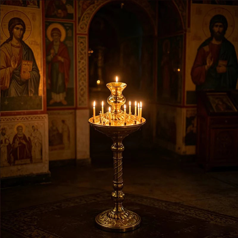Gold Plated Orthodox Small Candle Holder for Church Liturgy Home Altar Prayer Devotion Christian Religious Gift Decor Accessory