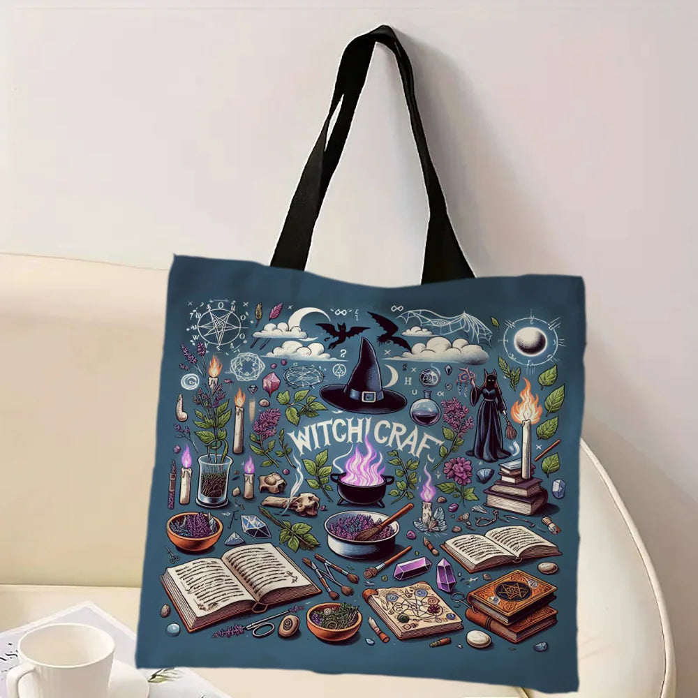Witchcraft-Themed Handbag Shopping Bag Adorable Bags for Outdoor Travel Shoulder Large Capacity Tote Bags Halloween Magic Gift