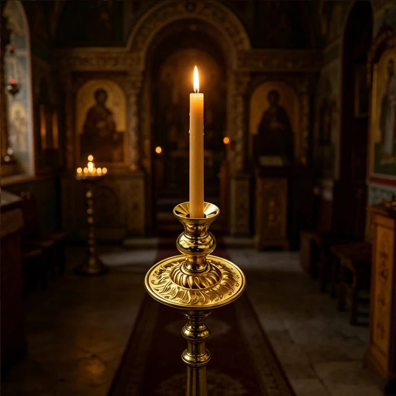 Gold Plated Orthodox Small Candle Holder for Church Liturgy Home Altar Prayer Devotion Christian Religious Gift Decor Accessory