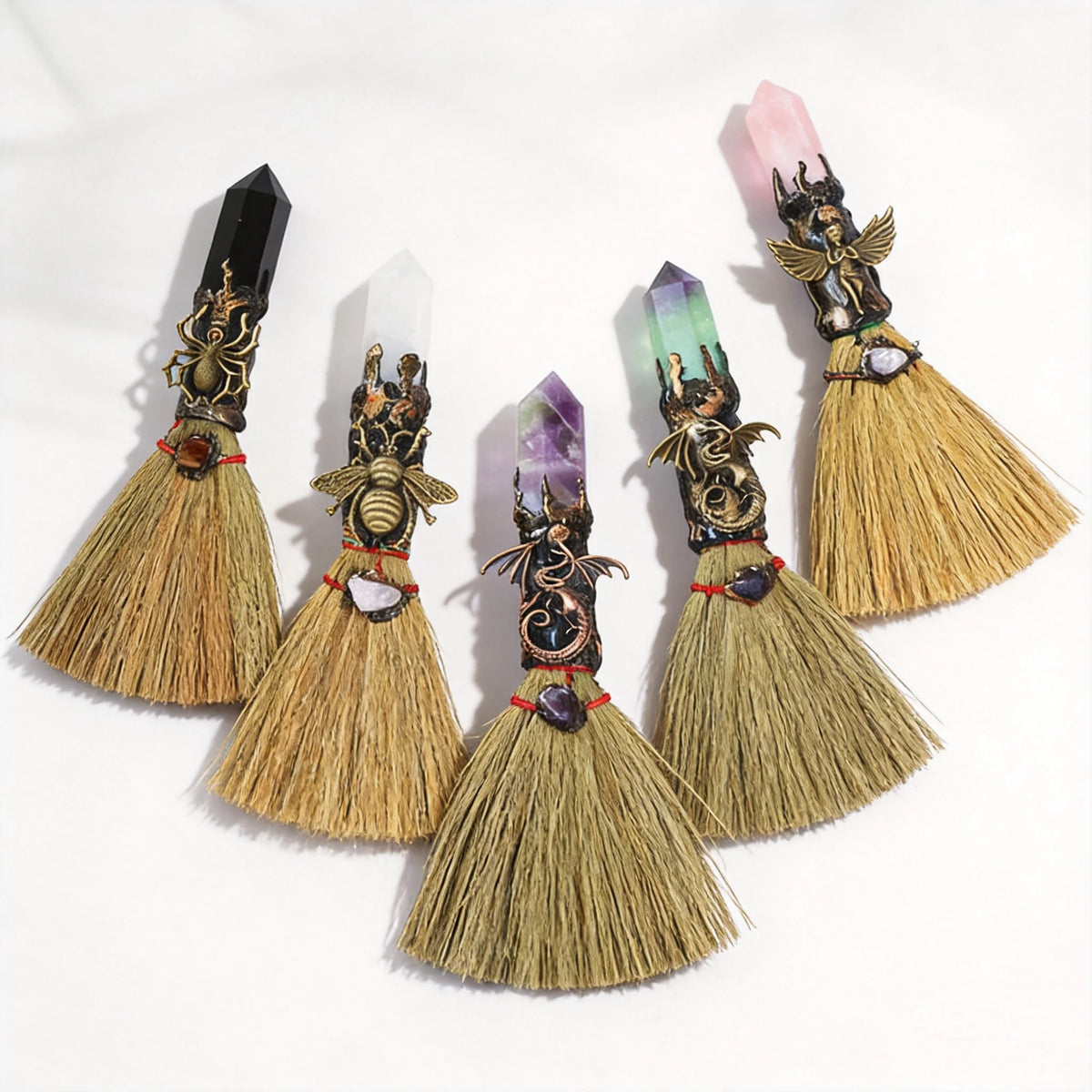Wiccan Mini Witch Broom with Natural Crystal Point