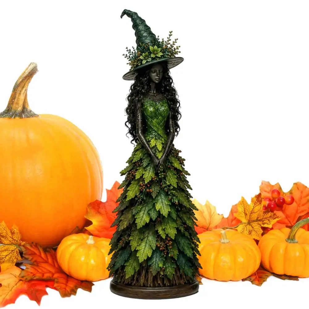 Witch Statue Halloween Gothic Harvest Desktop Decoration Autumn Witch Figurine Craft for Homeowners Renters Home Apartment