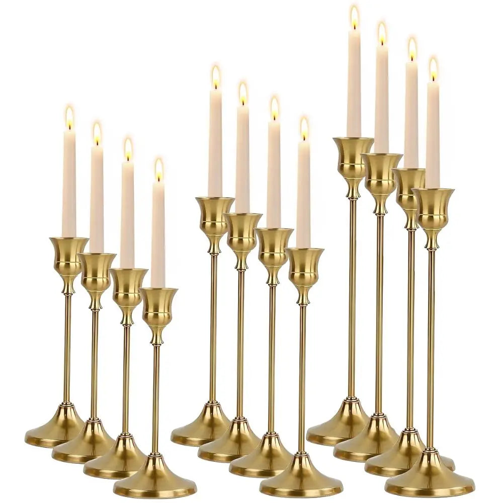 🕯️ 6-Piece Gold Metal Candlestick Holder Set