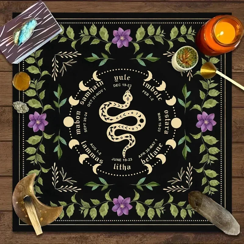 Tarot Tablecloth With Your Power, Snake Shaped Floral And Plant Print Astrology Tablecloth, Altar Decoration Tablecloth