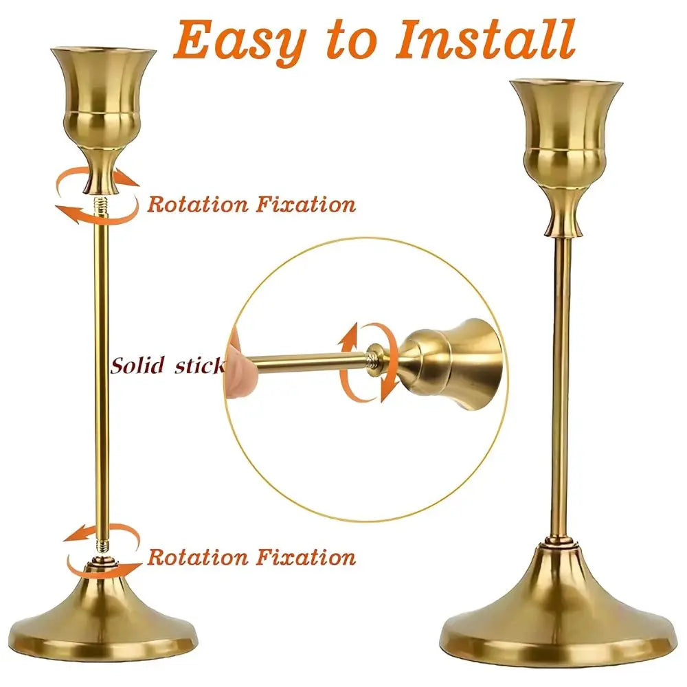 🕯️ 6-Piece Gold Metal Candlestick Holder Set