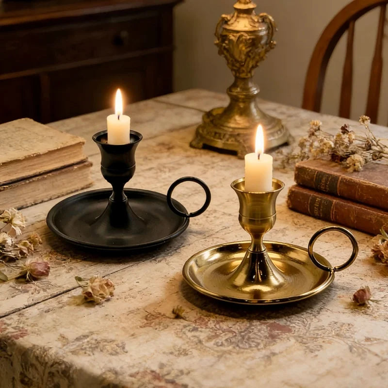 Metal Candle Holder Desktop Candlestick Adornment Candle Holder With Handle Centerpiece Dining Table Wedding Festive Decoration