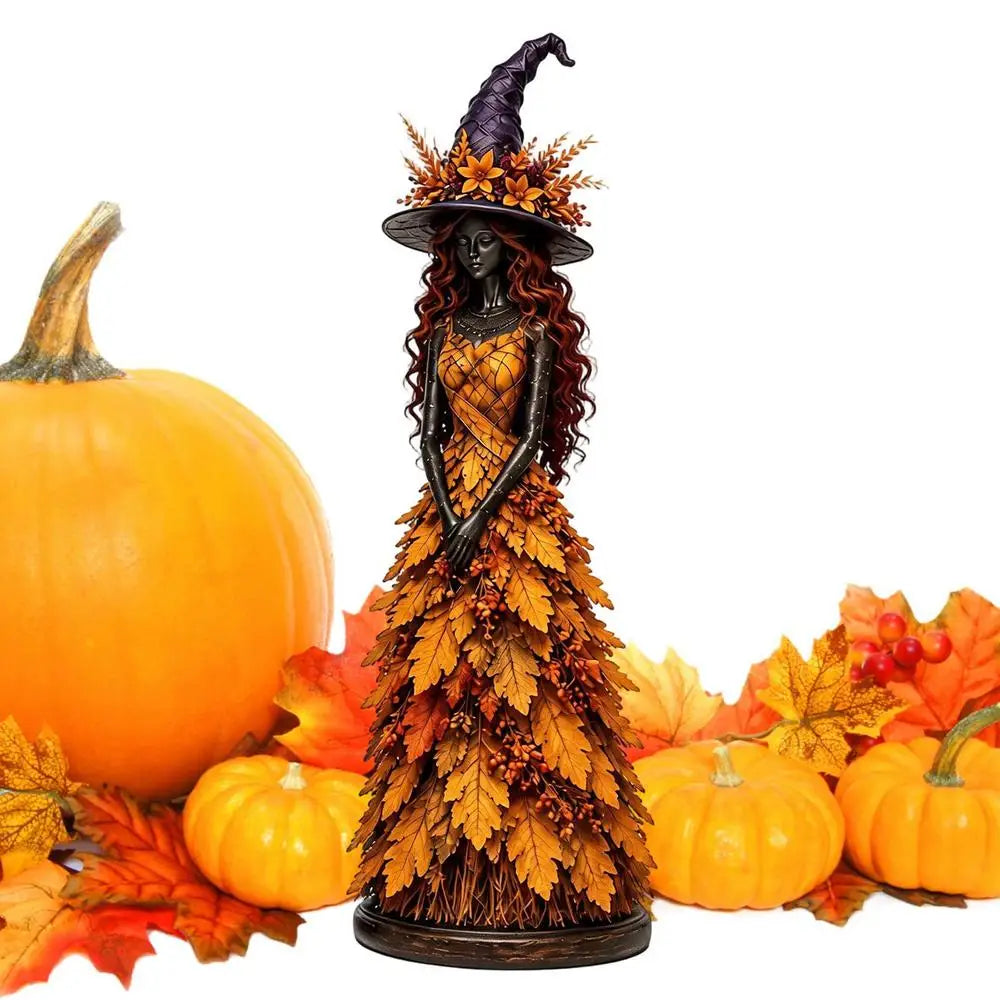 Witch Statue Halloween Gothic Harvest Desktop Decoration Autumn Witch Figurine Craft for Homeowners Renters Home Apartment