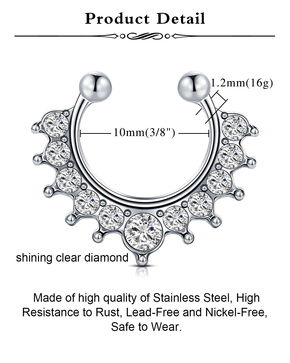 5Pcs Stainless Steel Fake Septum Rings, Faux Nose Ring Hoop