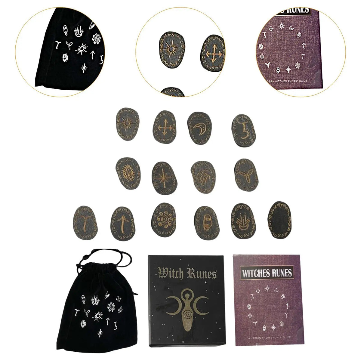 Witch Rune Stone Set with Storage Bag Rune Symbol Gift Home Decoration Party Favor Guide Book for Beginners Witchcraft Pagan