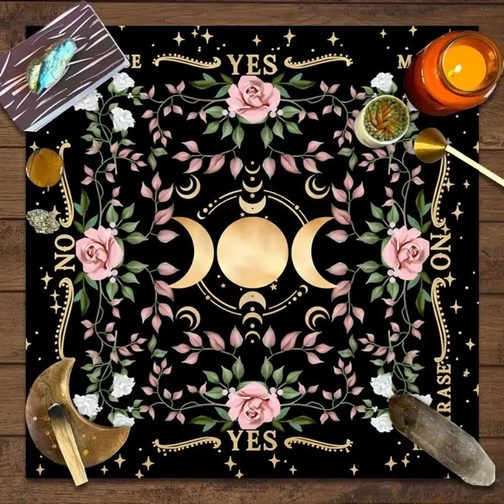 Fashion Moonlight Flower Tarot Card Table Cloth Floral Altar Card Mat Rose Decorative Card Mat