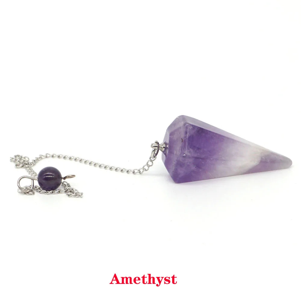 Pyramid Pendulum Natural Gemstone Chain Chakra Amulet Pendant Jewelry Reiki Healing Crystal Witchcraft Supplies Decor Ornaments