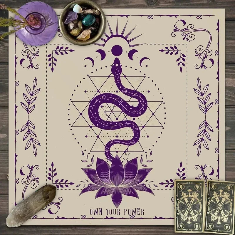 Tarot Tablecloth With Your Power, Snake Shaped Floral And Plant Print Astrology Tablecloth, Altar Decoration Tablecloth
