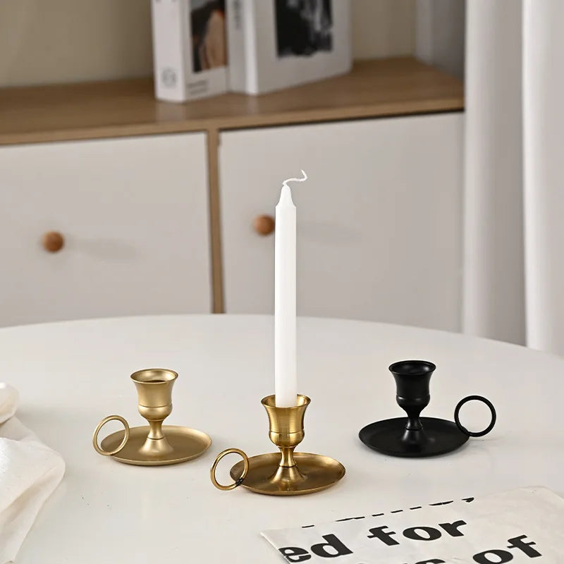 Metal Candle Holder Desktop Candlestick Adornment Candle Holder With Handle Centerpiece Dining Table Wedding Festive Decoration