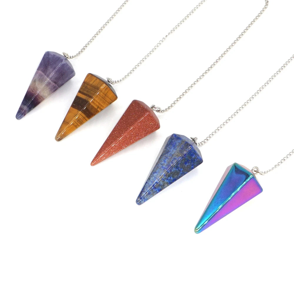 Pyramid Pendulum Natural Gemstone Chain Chakra Amulet Pendant Jewelry Reiki Healing Crystal Witchcraft Supplies Decor Ornaments
