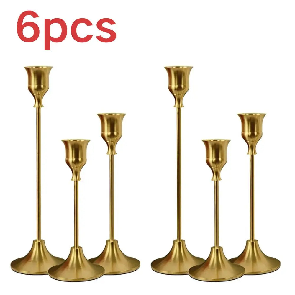 🕯️ 6-Piece Gold Metal Candlestick Holder Set