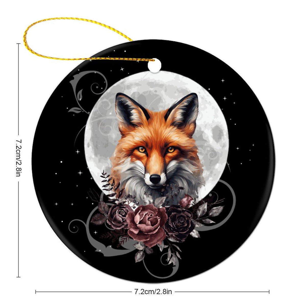 The Fox Tarot Round Christmas Ceramic Ornament - pagan holiday ornaments, witch ball, witch ornament, yule decorations, Fox tarot ornament