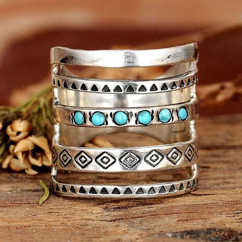 Vintage Bohemian 925 Sterling Silver Multilayer Turquoise Ring - The Witchy Gypsy