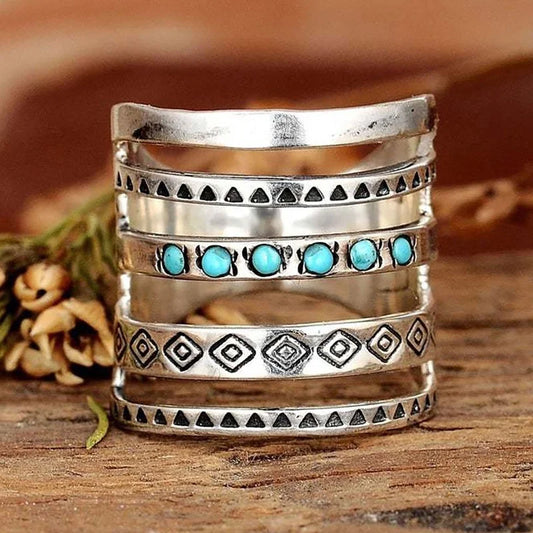 Vintage Bohemian 925 Sterling Silver Multilayer Turquoise Ring - The Witchy Gypsy