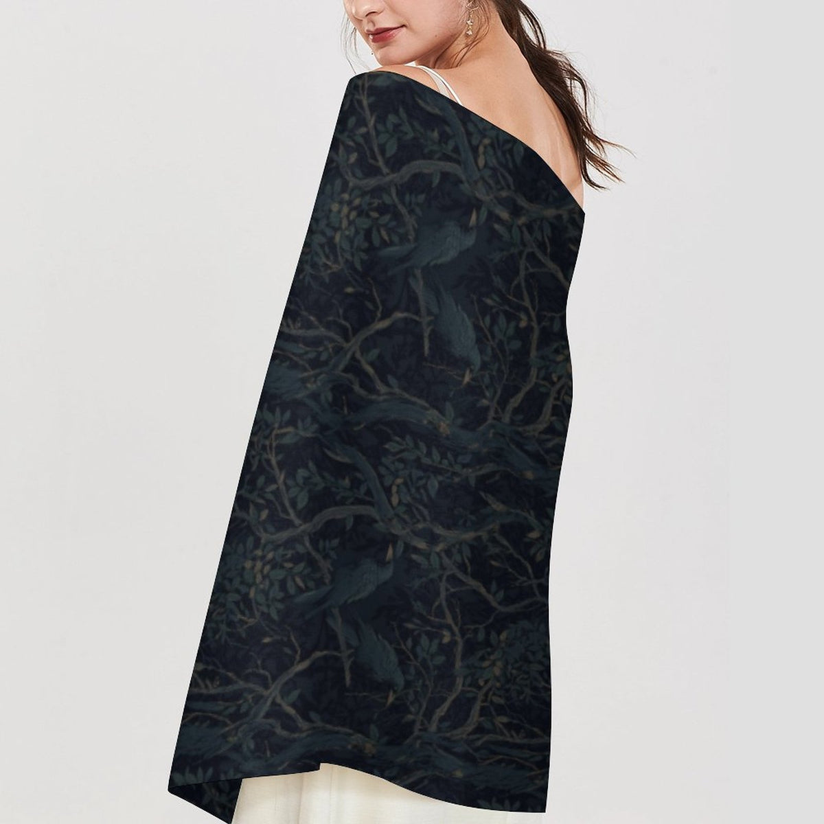 Deep Color New Crow Cashmere-like Tassel Scarf (All-Over Printing)