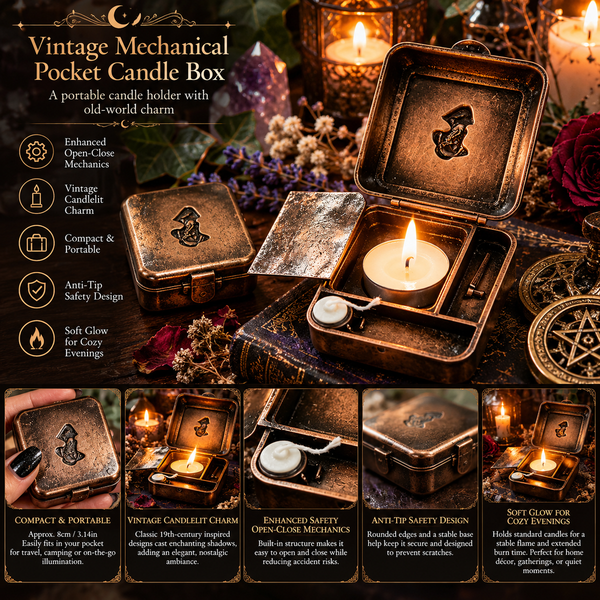 🕯️ Vintage Mechanical Pocket Candle Box