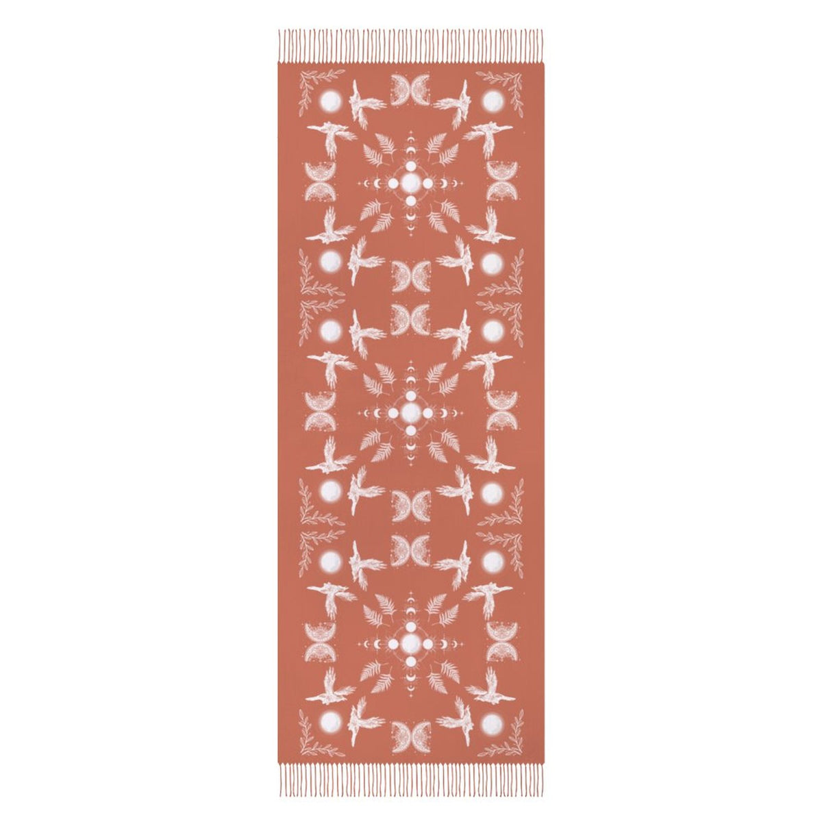 Celestial Crows in Brandied Melon Cashmere-like Tassel Scarf, Raven Gothic Shawl