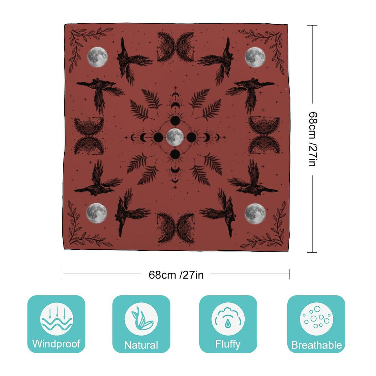 Celestial Crows New 25 Fall Colors Scarf, Chili Oil Magic Moons Altar Cloth