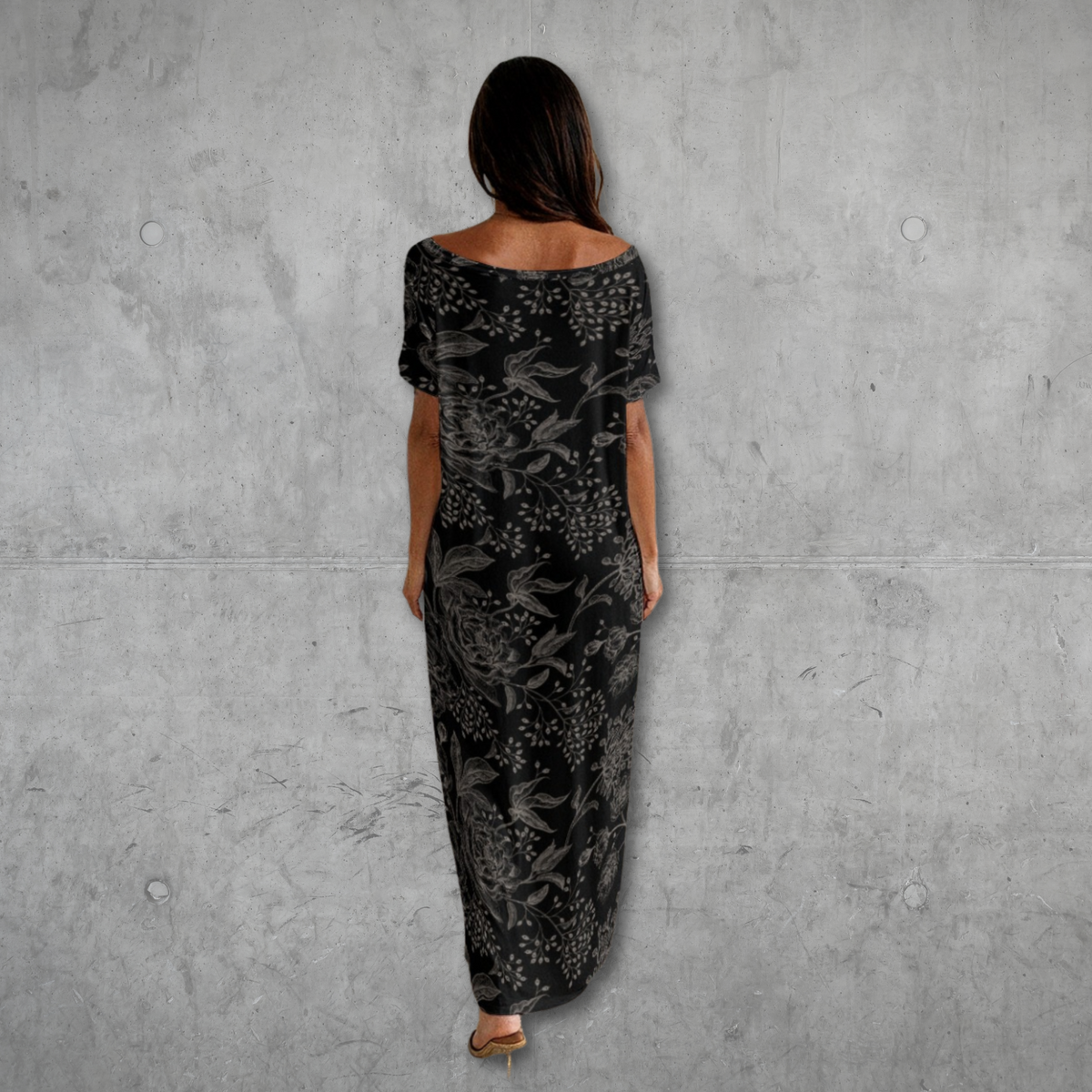 Brown Floral Long Dress With Pocket, Dark Academia Clothing