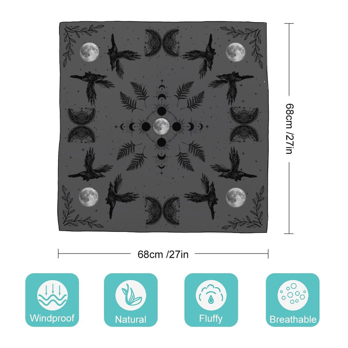 Celestial Crows New 25 Fall Colors Women's Scarf, Storm Grey Magic Moons Altar Cloth