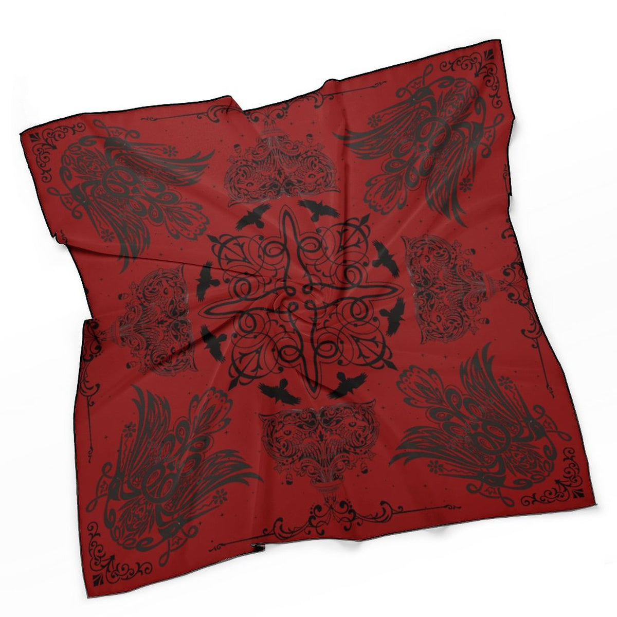 Gothic Crows in Oxblood Women's Scarf, Oxblood Goth soft crow sarf, Crow printed handkerchief, Raven bandana headscarf Crow lover