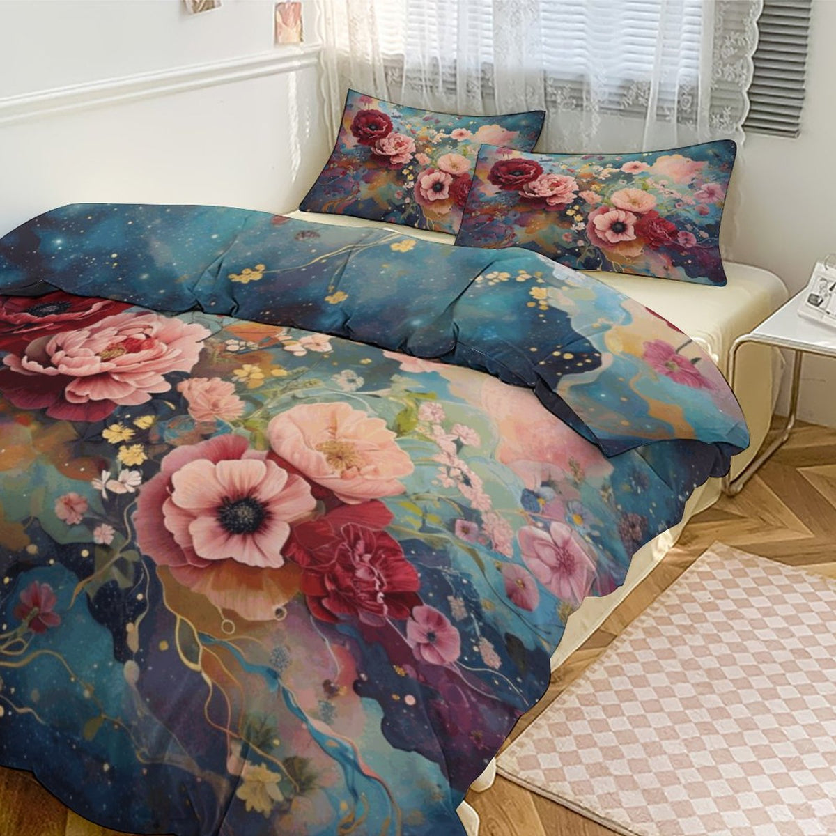 Victorian Rose 3-Piece Bedding Set-Queen, Shabby Chic Victorian Romantic Bedroom set, Pink Floral Roses Cottagecore Cozy Duvet set