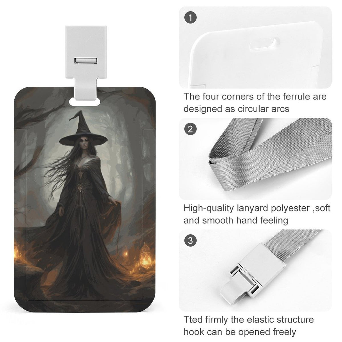 The Witch Vertical ID Badge Holder, Witchy badge holder, lanyard for keys