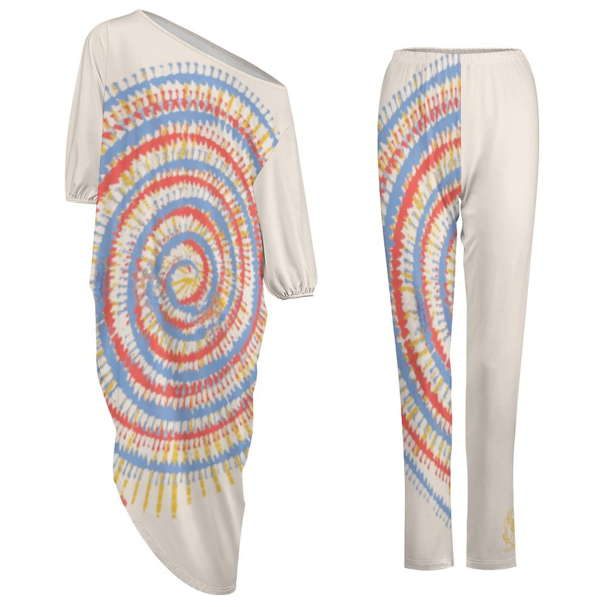 Boho Tribal Diagonal Shoulder Two Piece Set, Boho Ethnic Dress and leggings