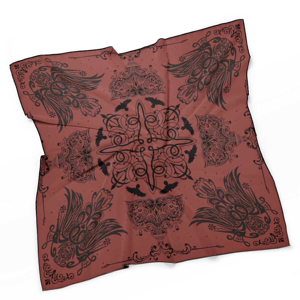 Gothic Crows in Chili Oil Women's Scarf, Fall colors Goth soft crow sarf