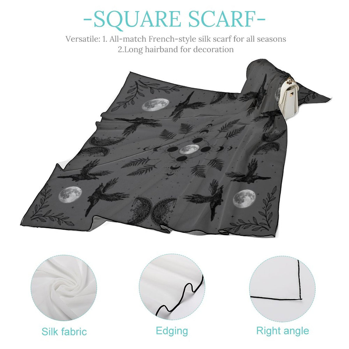 Celestial Crows New 25 Fall Colors Women's Scarf, Storm Grey Magic Moons Altar Cloth