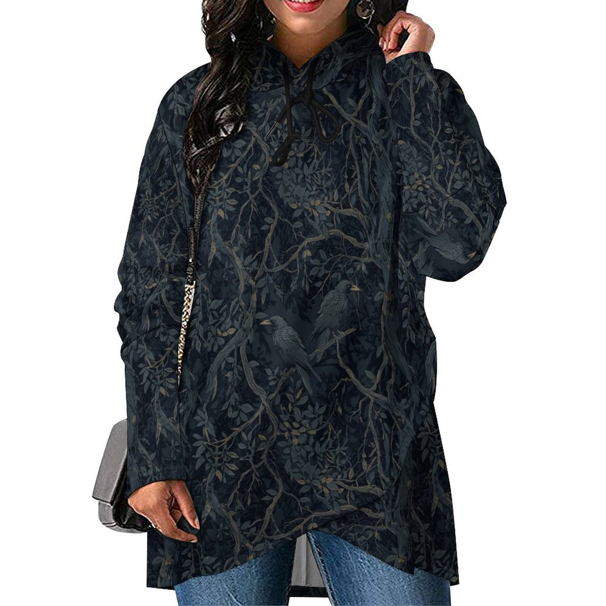 230gsm Poncho-style Long Sleeve Women Hoodie with Irregular Hem DS001 (All-Over Printing)