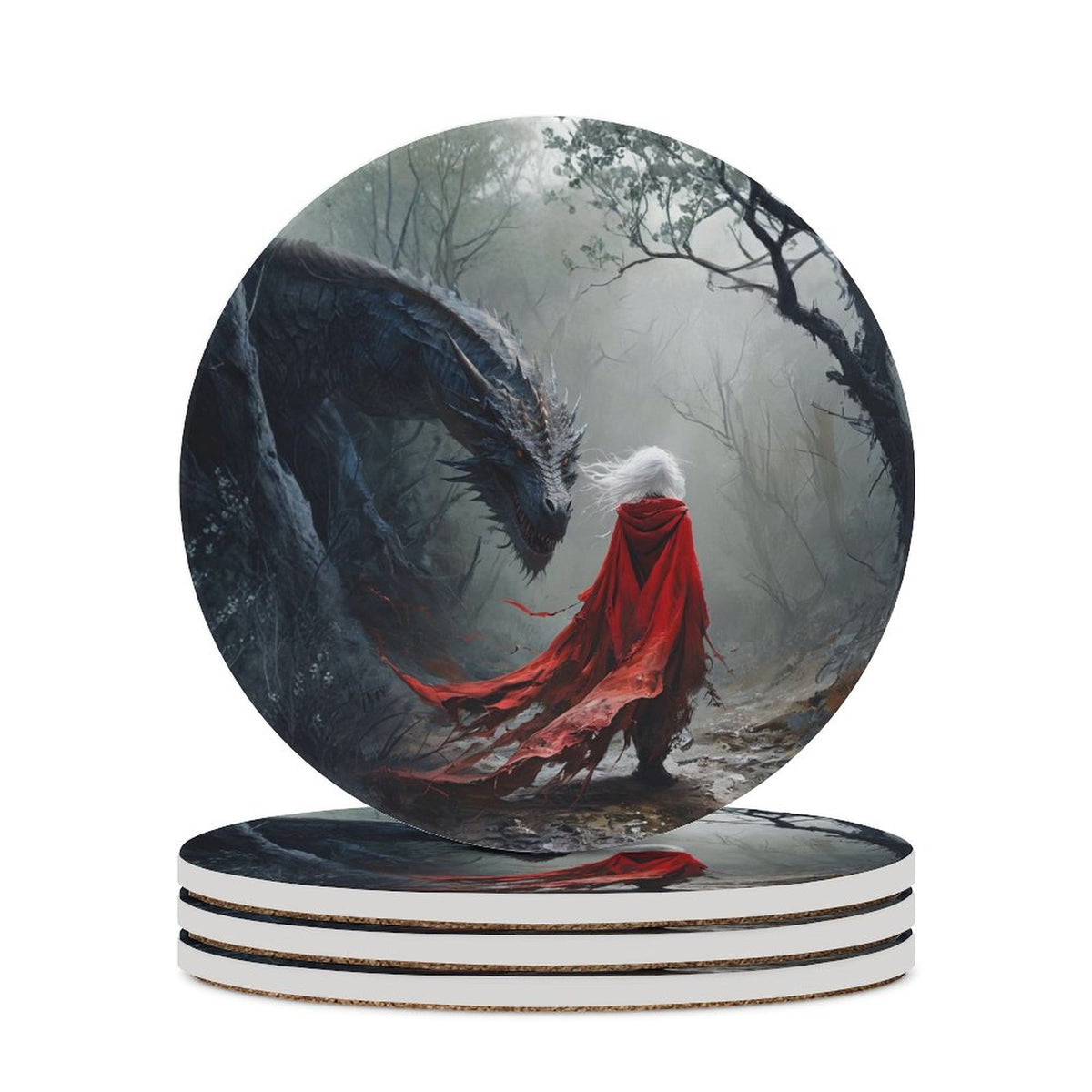 Manon Blackbeak Dragon Ceramic Coaster - Fantasy Witchy Home Decor
