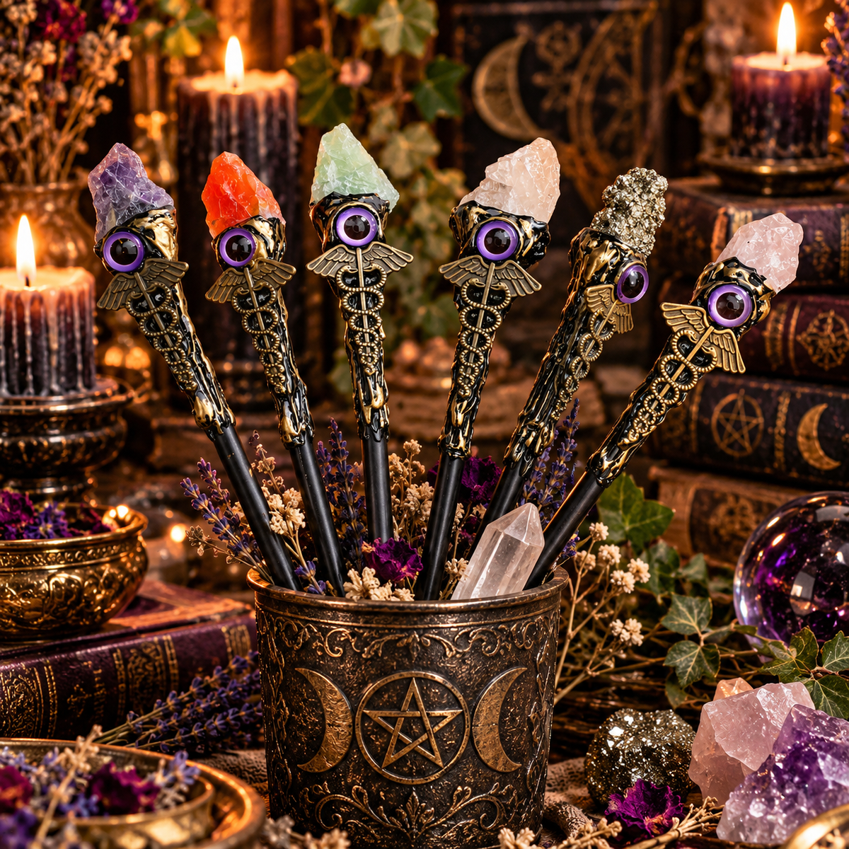 Natural Crystal Evil Eye Witch Wand