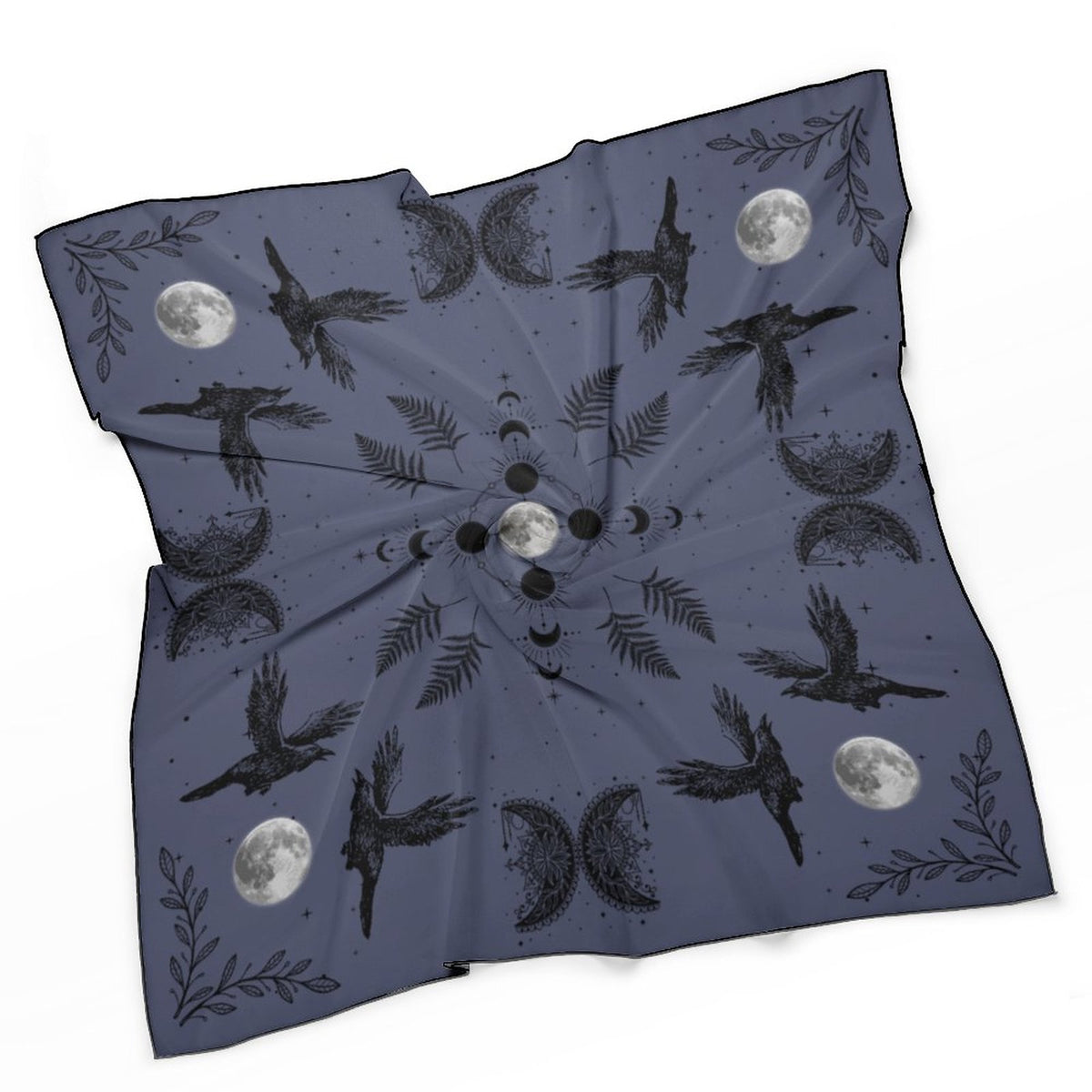 Celestial Crows Crown Blue Women's Scarf, Gothic Spooky Head Scarf