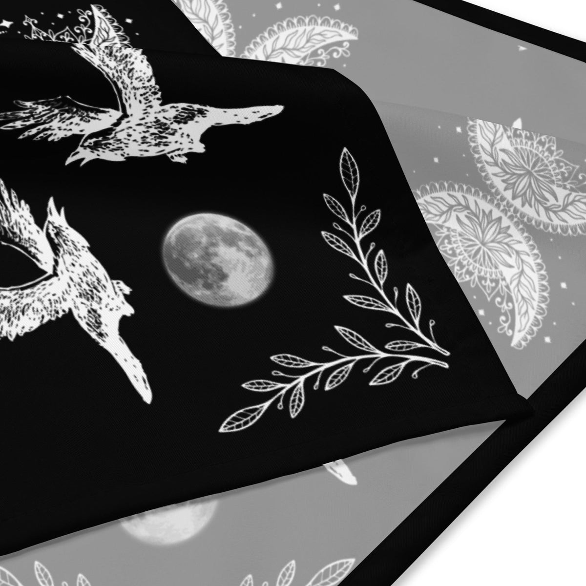 Moonphase Raven Bandana: Gothic Head Scarf, Witchy Neck Warmer