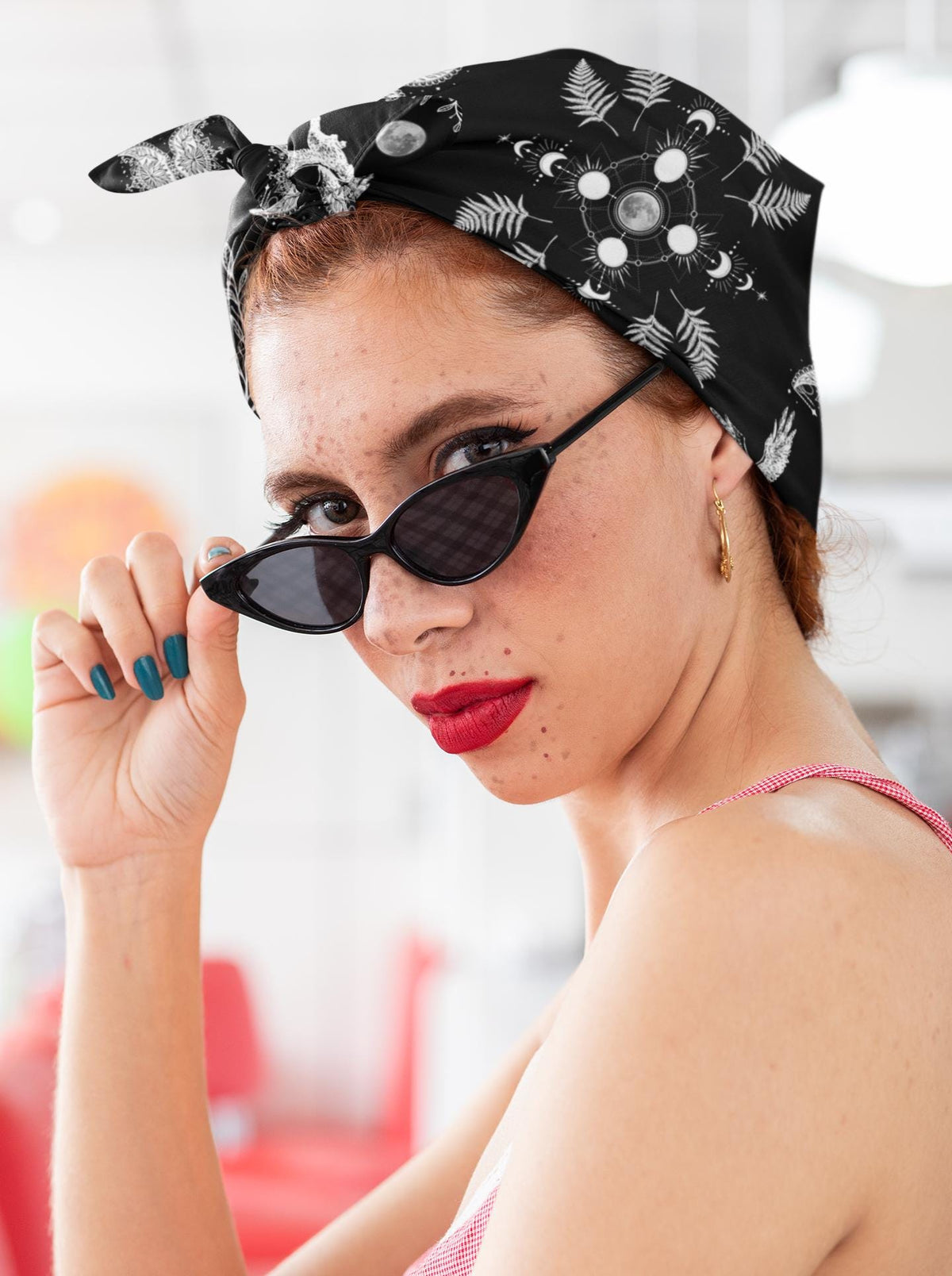 Moonphase Raven Bandana: Gothic Head Scarf, Witchy Neck Warmer