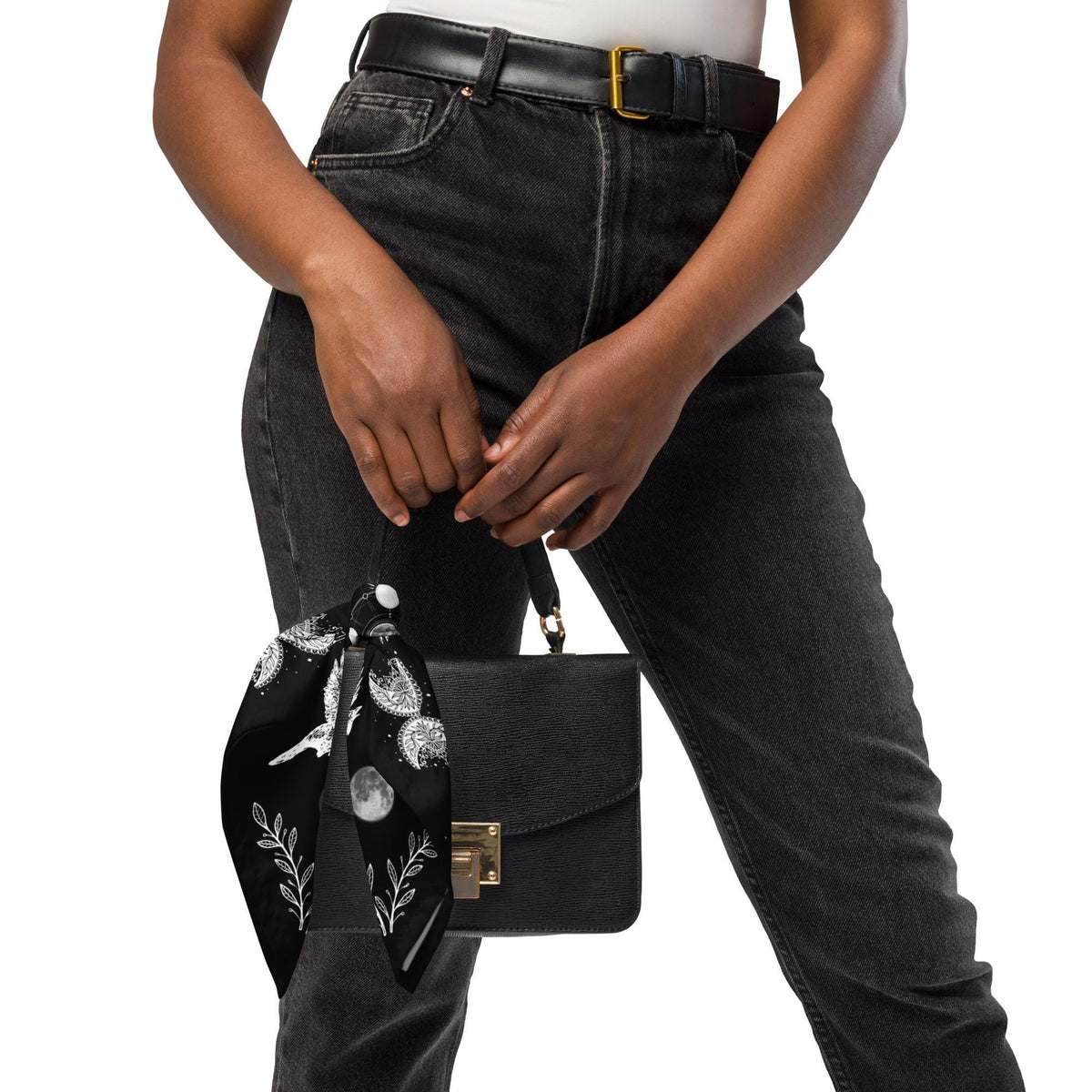 Moonphase Raven Bandana: Gothic Head Scarf, Witchy Neck Warmer