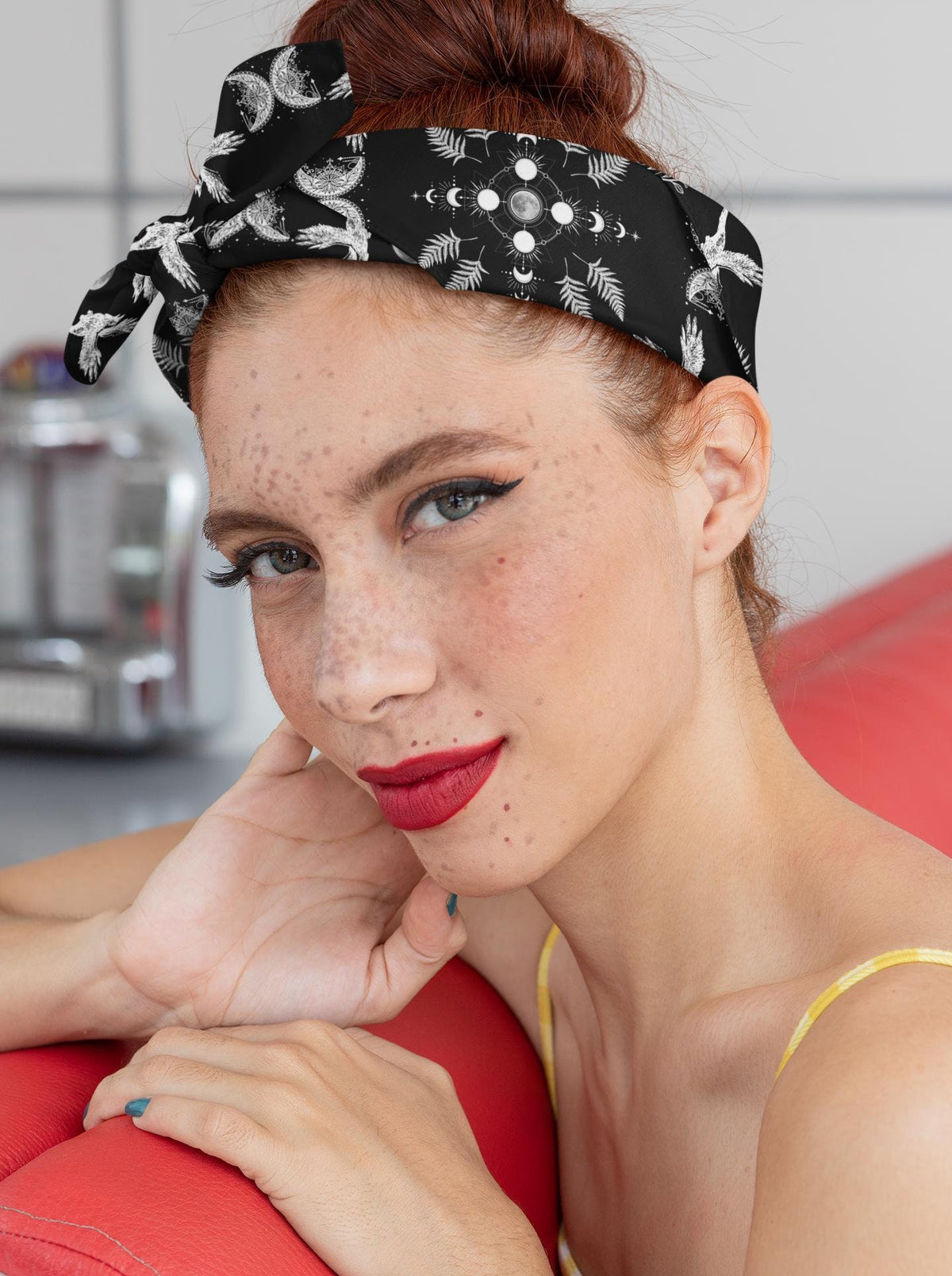 Moonphase Raven Bandana: Gothic Head Scarf, Witchy Neck Warmer