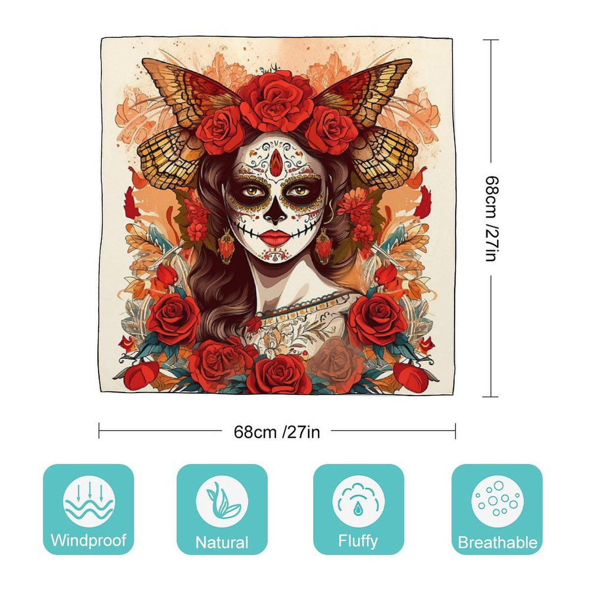 Day of The Dead Scarf, Sugar Skull Bandana, Mexican Accessory