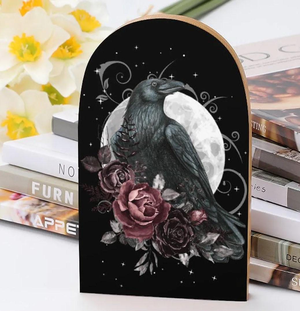 Witchy Bookends Pagan Gift Idea for Mom Birthday The Raven Bookends Edgar Allan Poe Inspired Witchy Occult Decor Witchcore Book Nook End