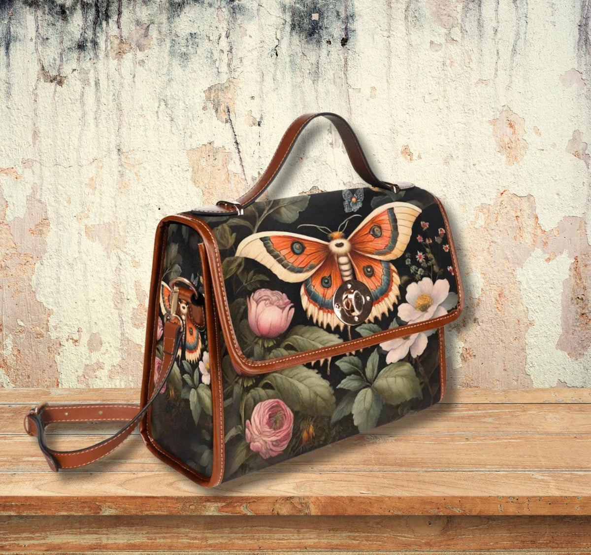 Luna Moth Waterproof Canvas Bag: Vegan Dark Academia Messenger