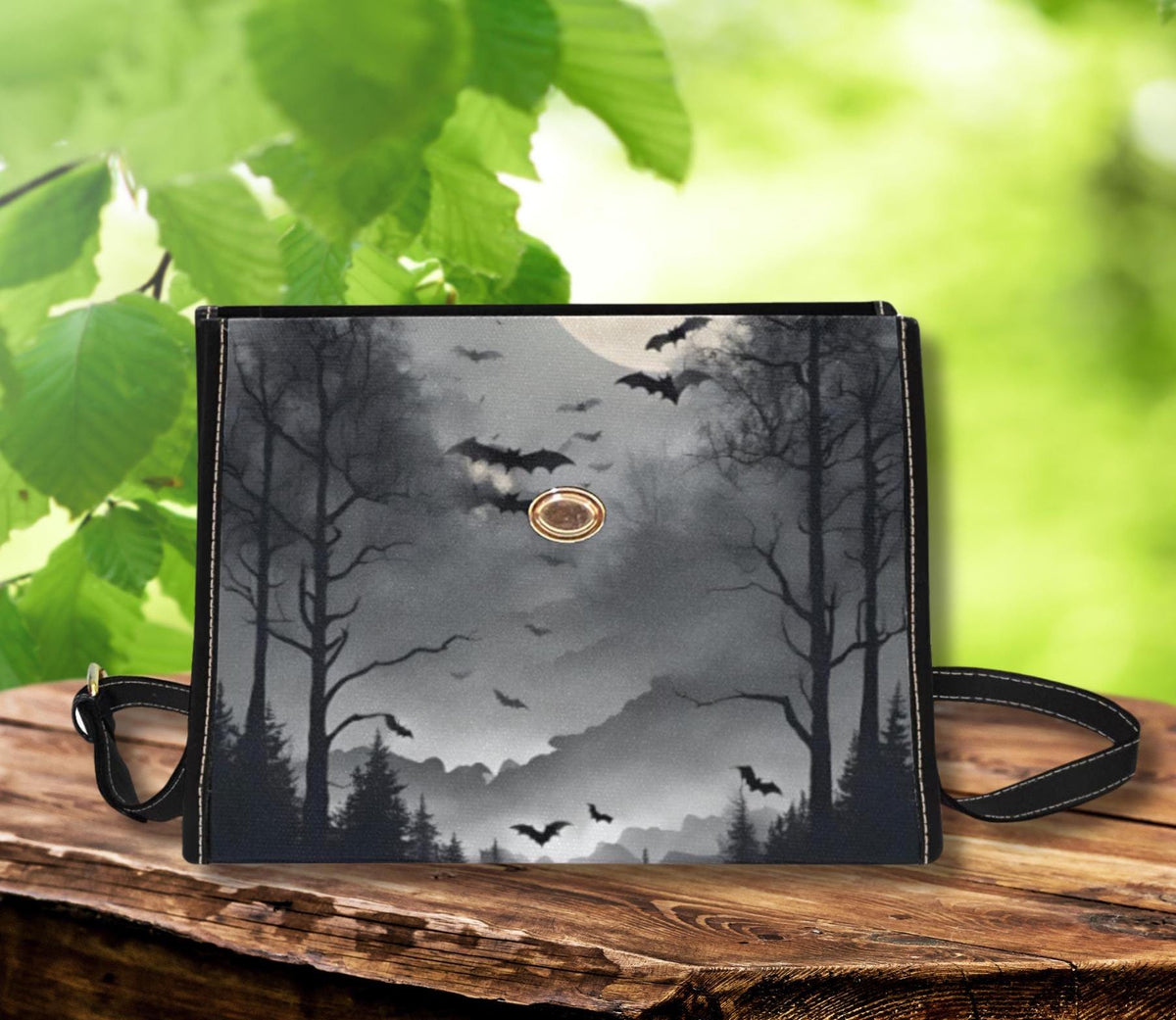 Gothic Bat Lock Bag: Full Moon Gothcore Barrel Bag