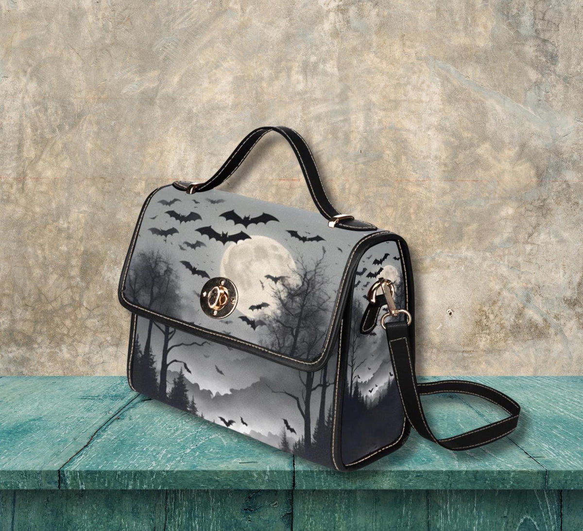 Gothic Bat Lock Bag: Full Moon Gothcore Barrel Bag
