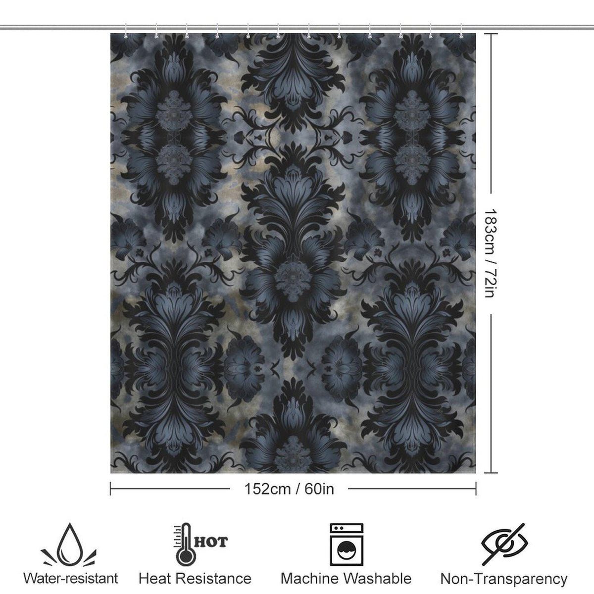 Moody Dark Academia Botanical Black Shower Curtain