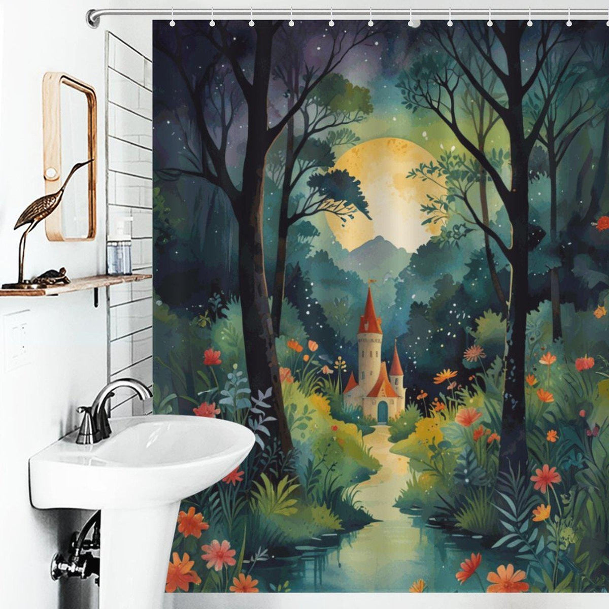 Enchanted Fairytale Castle Shower Curtain: Whimsical Cottagecore Bathroom Decor